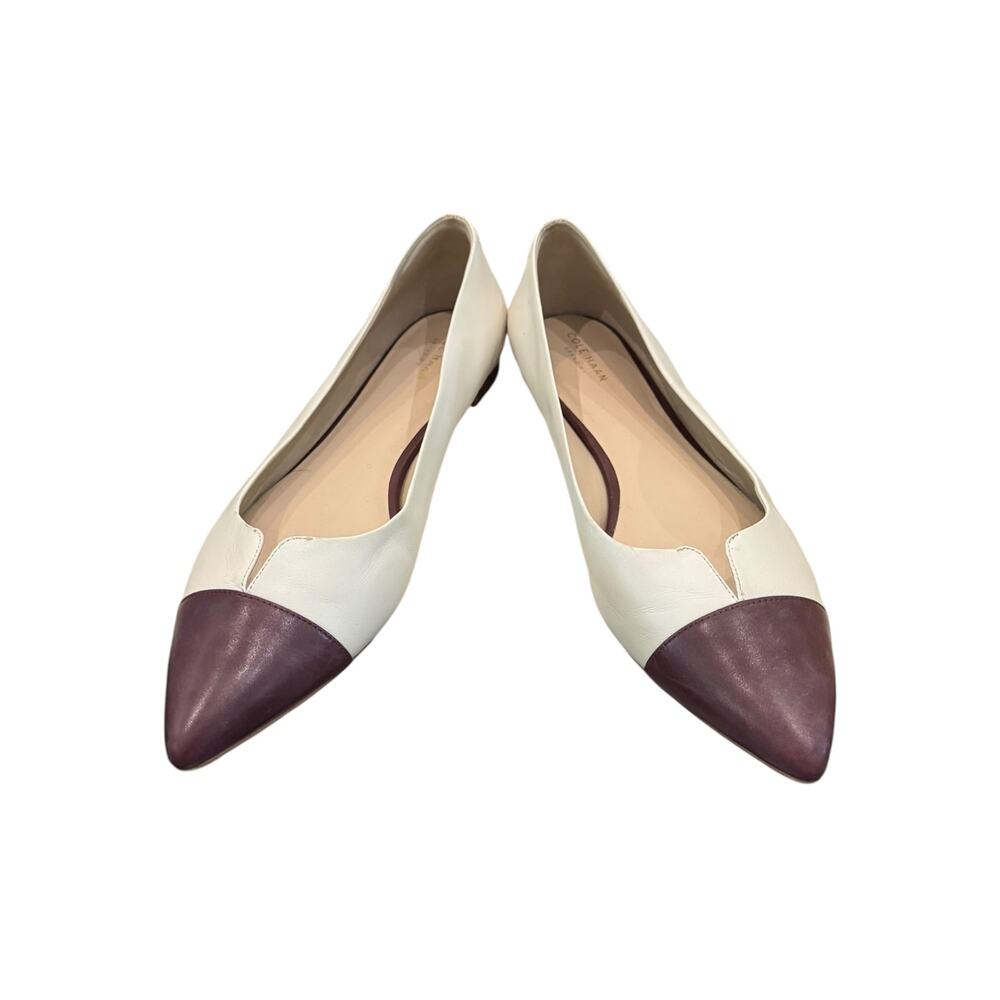 Cole Haan Grand.OS Cream Burgundy Leather Pointed Toe Flats Size 11B - Picture 4 of 7